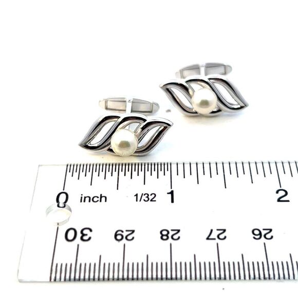 Mikimoto Estate Akoya Pearl Mens Cufflinks 7 mm Silver M411 - Picture 7 of 10